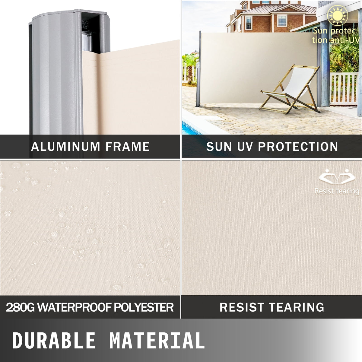 Retractable Patio Side Awning Waterproof Creamy-White P9771