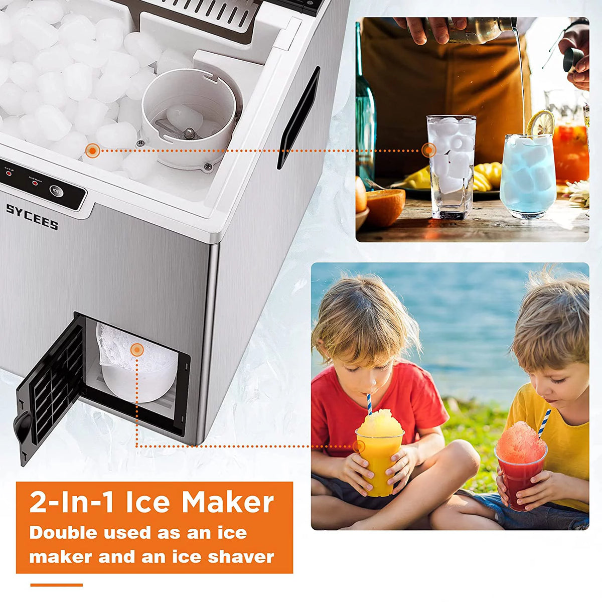 2-in-1 Countertop Ice Maker and Shaver Machine with Ice Scoop and Basket W343100