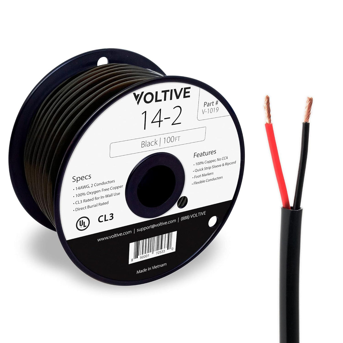 14 AWG 2 Conductor Oxygen-Free Copper Speaker Wire, 500 Foot Bulk Cable Pull Box, Black H51769
