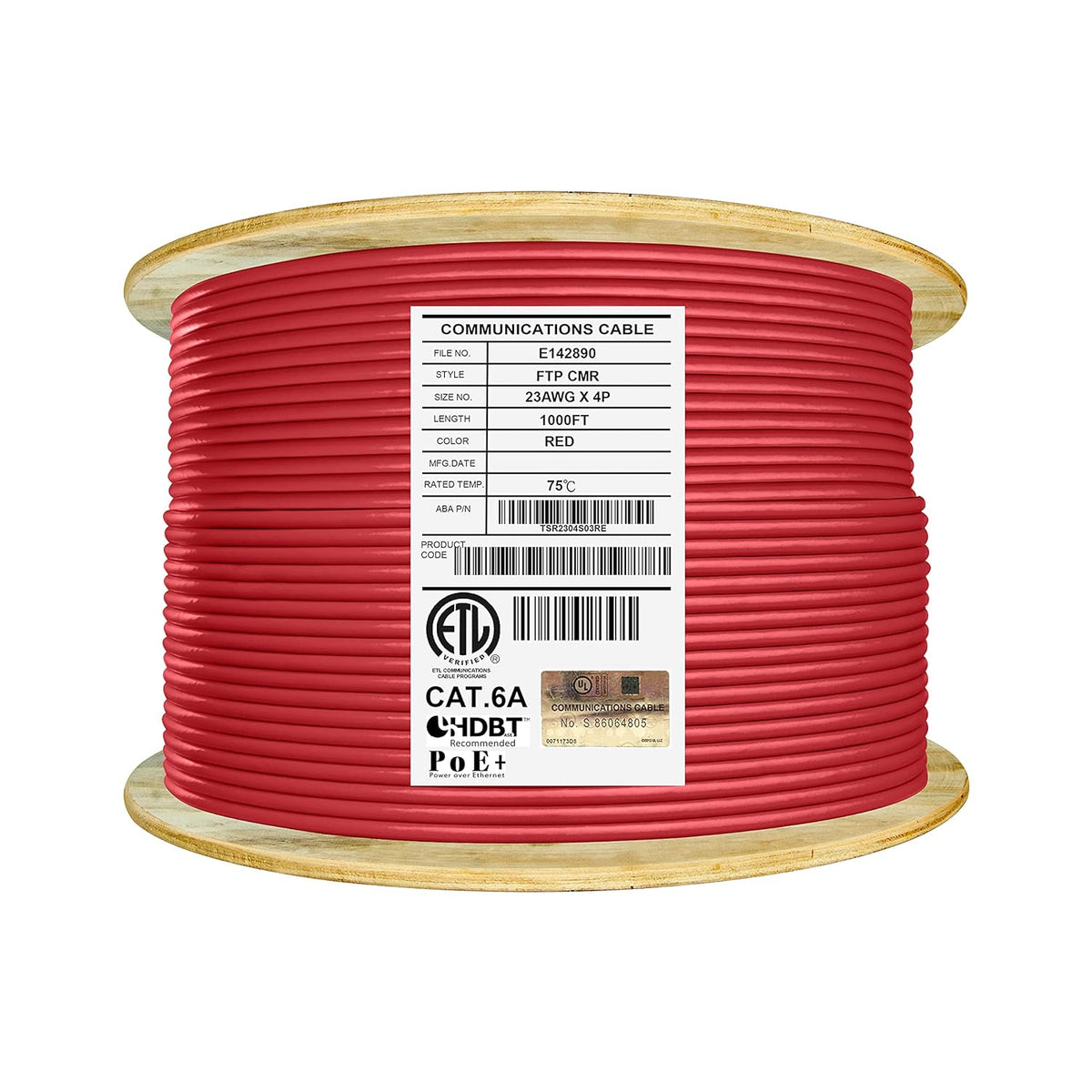 Bulk Ethernet Cable Reel, Cat6A Shielded Riser, 1000ft, FTP 23AWG, Solid Bare Copper, Blue B741902