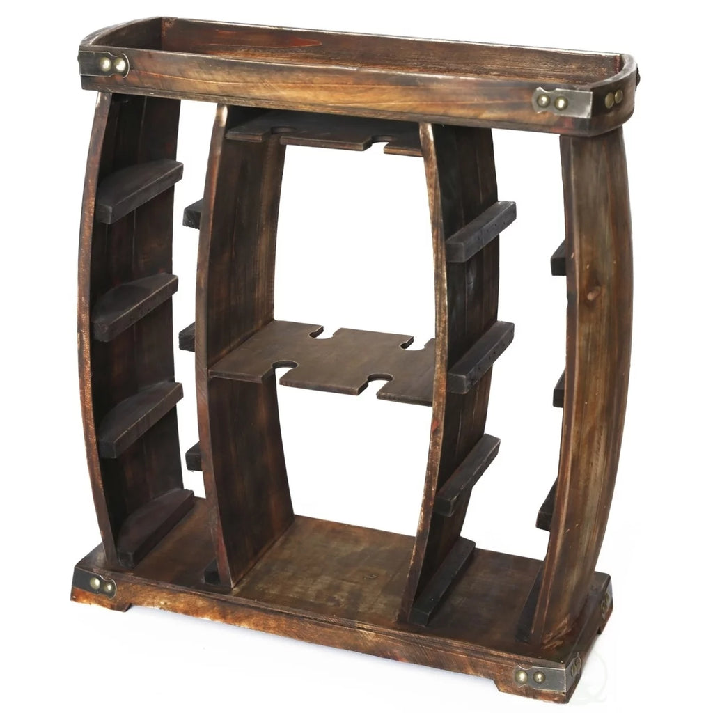 8 Bottle Wooden Wine Rack with Glass Holder S850