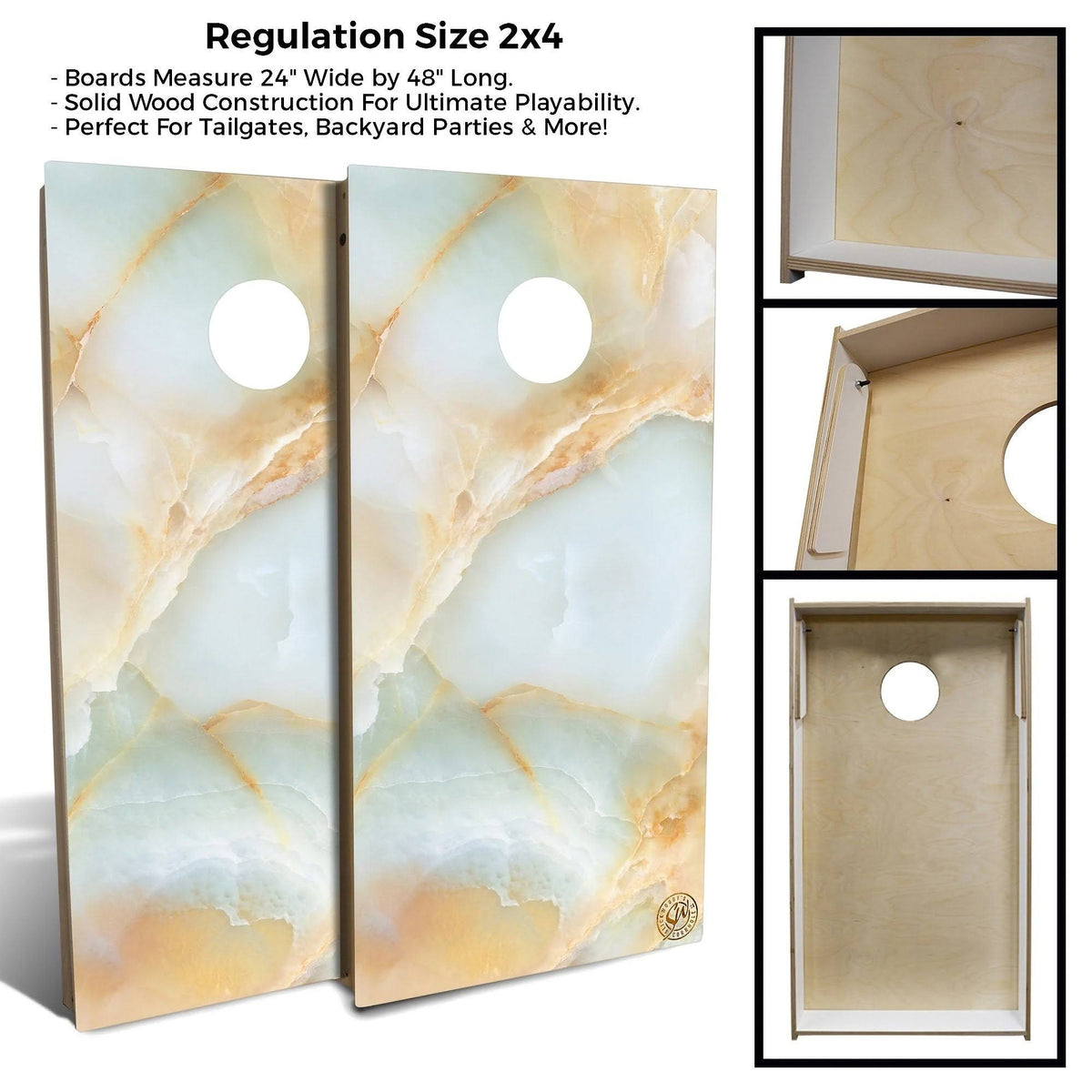 Green and Gold Marble Solid Wood Cornhole Board Set, Tailgate 2x3 X876540