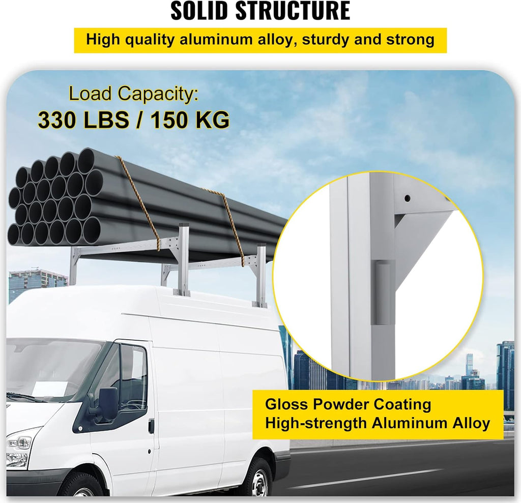 Silver Aluminum Adjustable Roof Ladder Rack with 330 LBS Capacity V577270