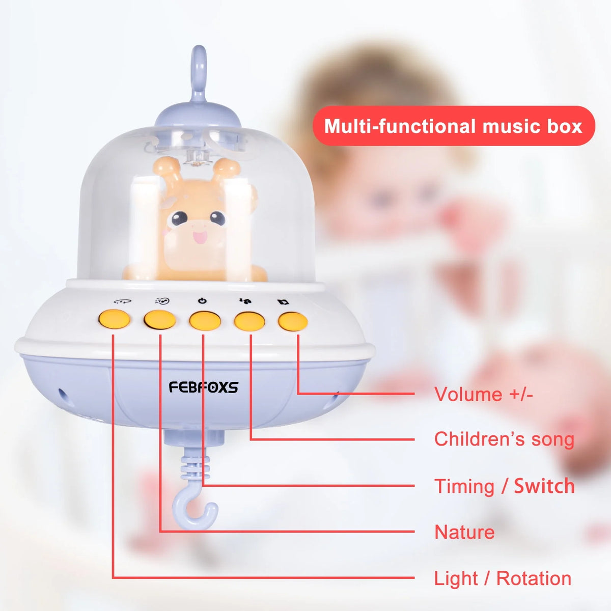 Baby Crib Mobile with Music Lights and Remote Control H30254