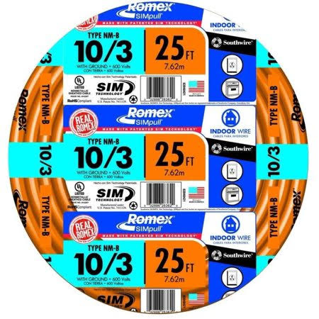 25' 10/3 with Ground Orange Electrical Wire Type NM-B E5400