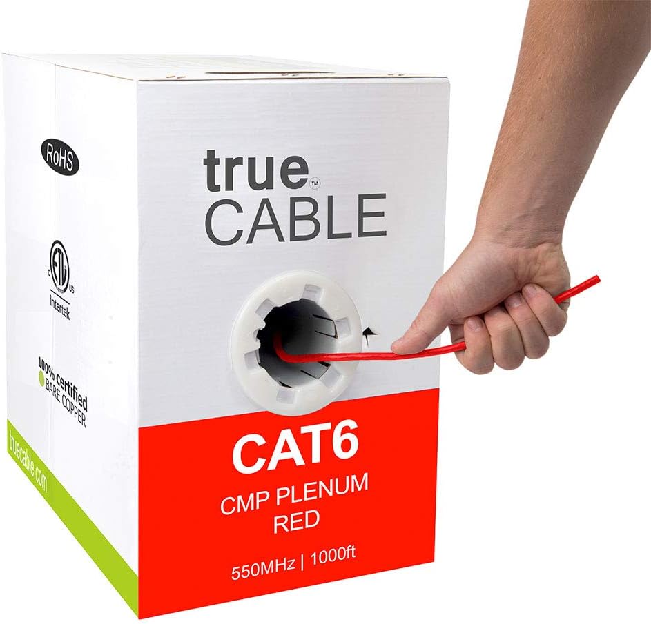Red 1000ft Cat6 Plenum Bare Copper Ethernet Cable H5812