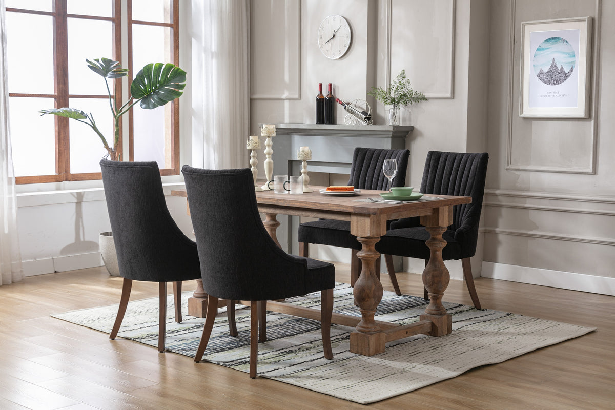 Set of 2 Tufted Linen Fabric Upholstered Dining Chairs T587