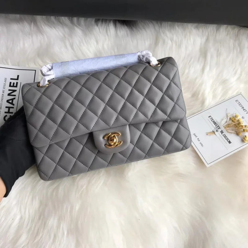 Grey Lambskin Leather Flap Bag P716363