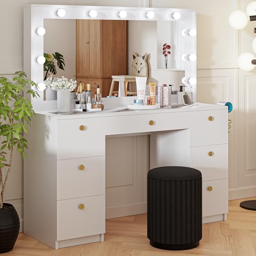 Black 7 Drawer Makeup Vanity Desk with Lights K158823