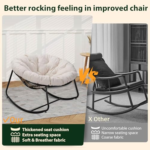 Oversized Wicker Rocking Chair with Beige Cushion O581