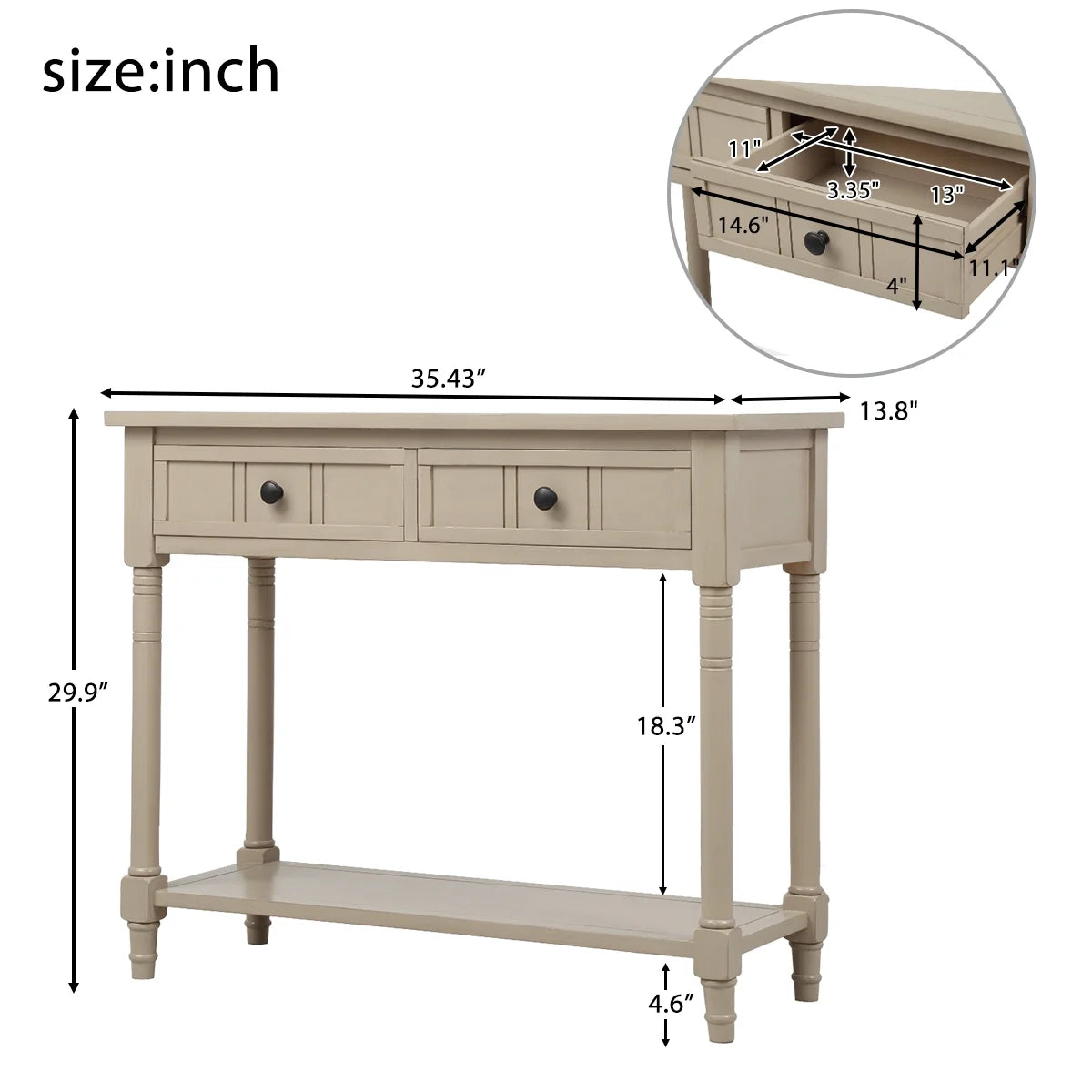 Antique Gray Console Table with Two Storage Drawers and Bottom Shelf Z52047