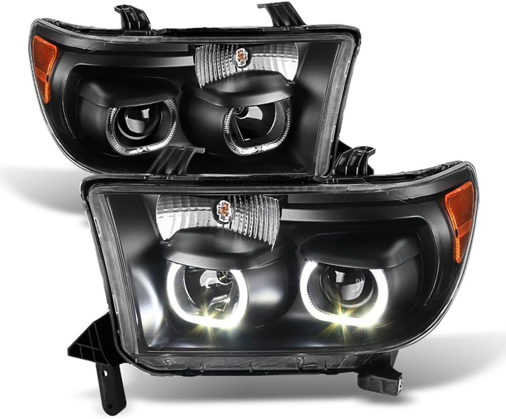 Black LED Projector Headlights Driver + Passenger V423