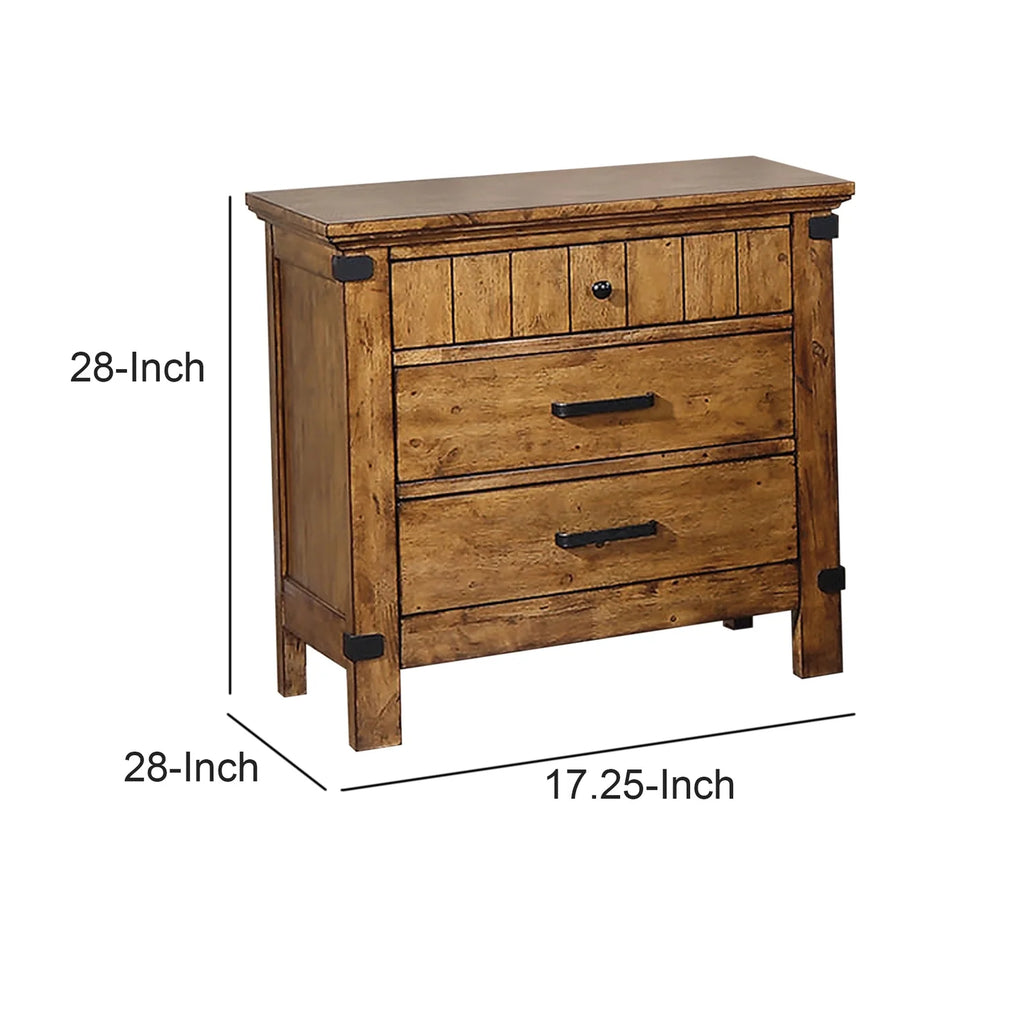 Wooden Nightstand With 3 Drawers S332