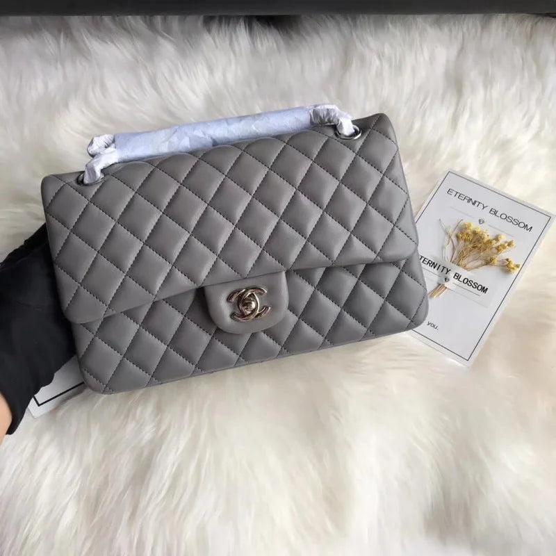 Grey Lambskin Leather Flap Bag P716363
