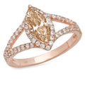 1.2ct Marquise Cut Champagne Simulated Diamond 14k Rose Gold Halo Ring Size 11 R540