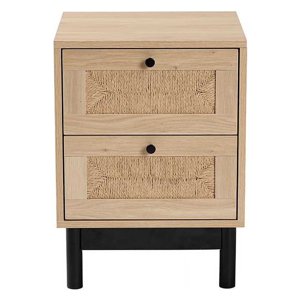 Light Brown Black Wood 2-Drawer Square End Table P4932