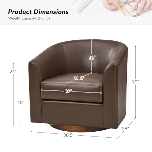 Brown Genuine Leather Swivel Barrel Chair Set of 2 G60636