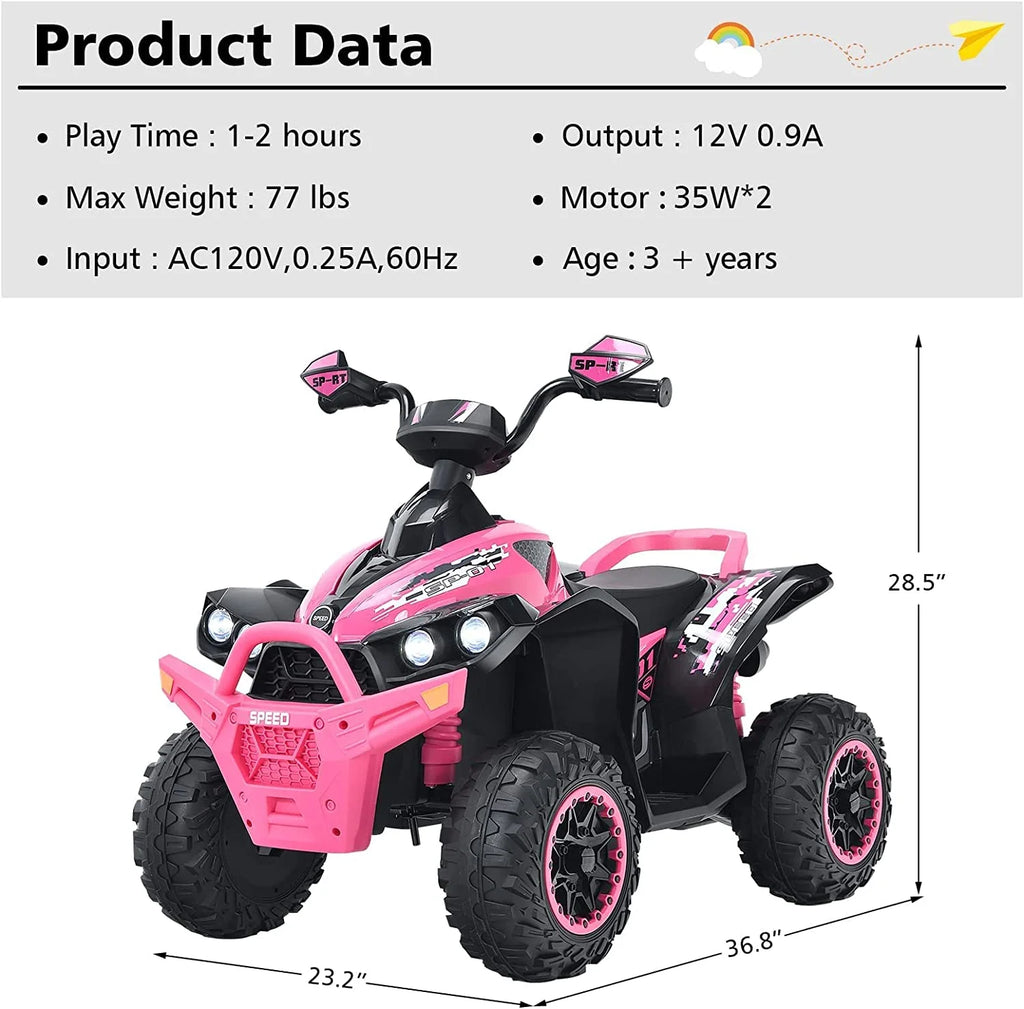 12V 4 Wheeler Quad Toy Ride On ATV with LED Lights (Coral) P8722