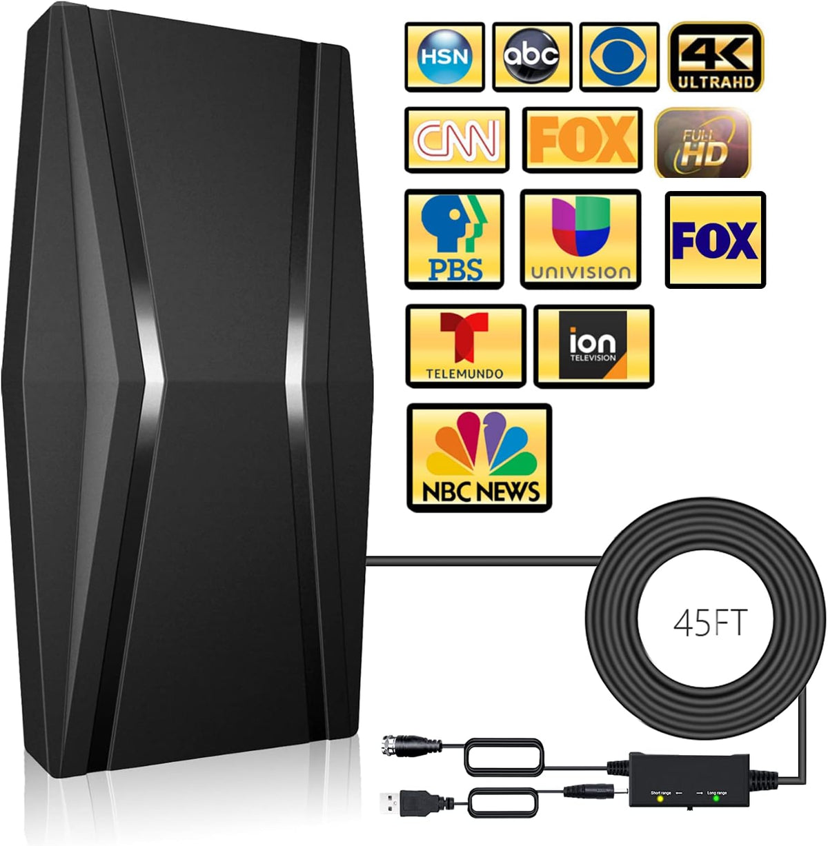 Amplified HDTV Digital TV Antenna 460 Miles Range 4K 1080P 45ft Coax Cable I369535