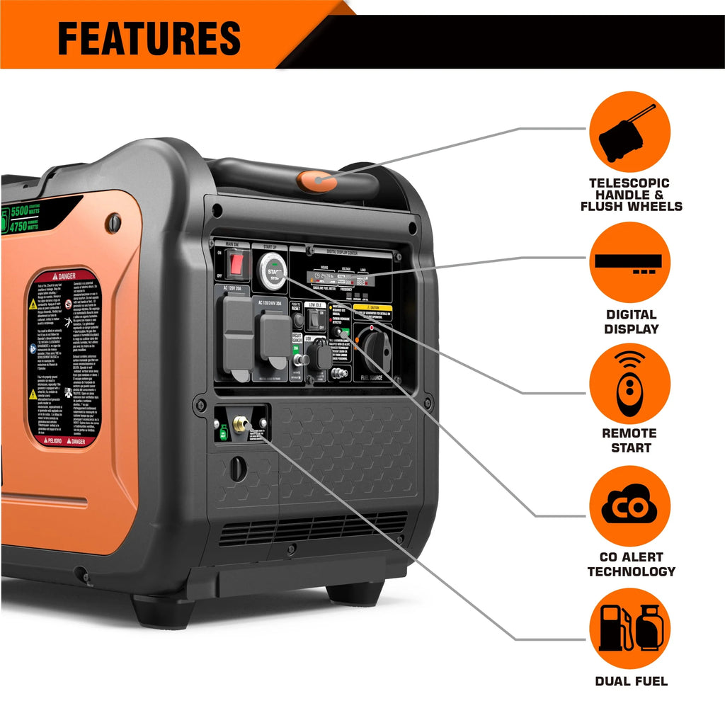 6000W Dual Fuel Portable Inverter Generator with Remote/Electric Start K56957