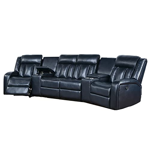 Grey Leatherette Power Sectional with Cup Holders H79318