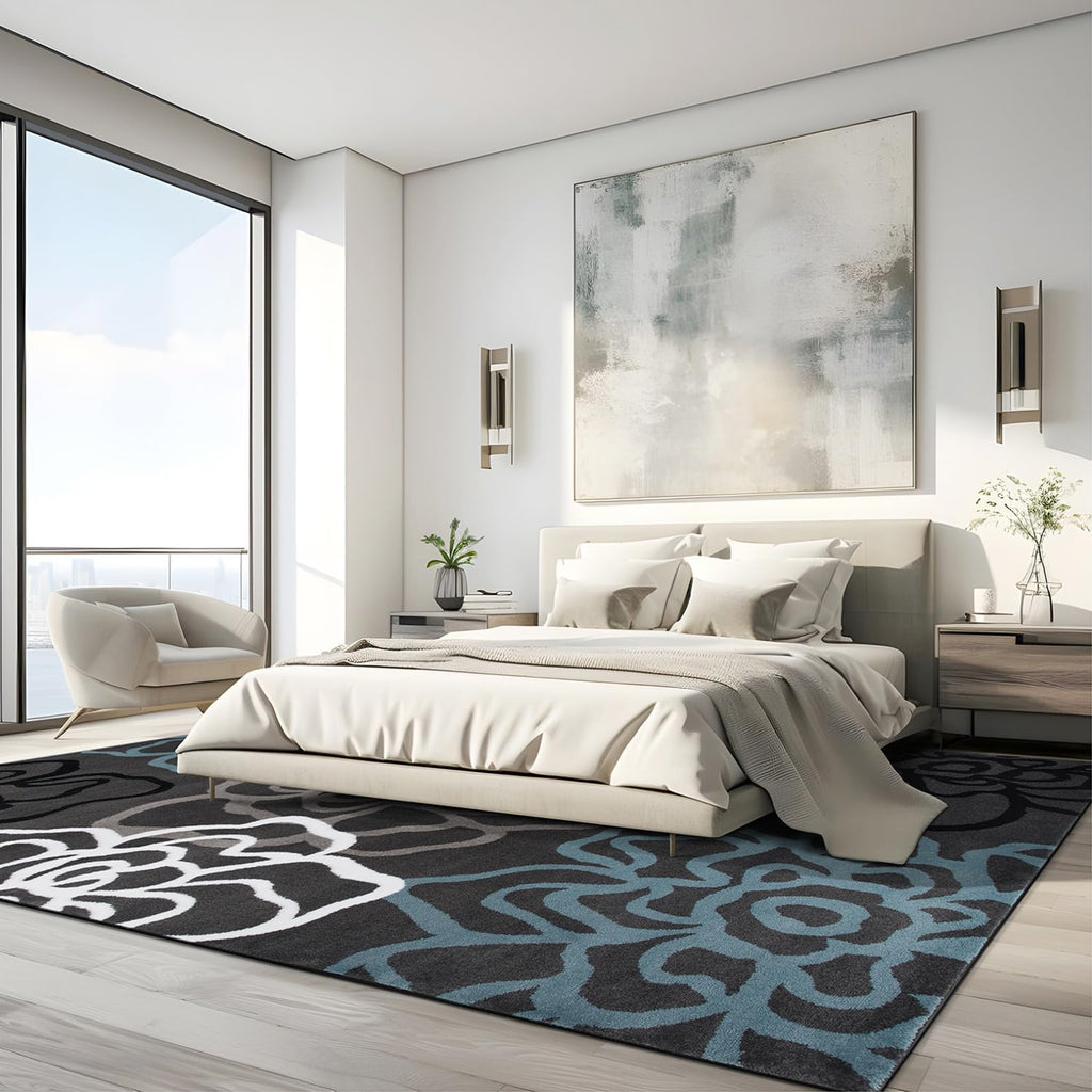 Gray Floral Abstract Area Rug 5' 3" X 7' 3" N4558