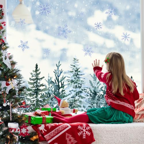 9 Sheet Christmas Window Clings Snowy Forest Trees Double-Sided Reusable Winter Window Decals Y922759