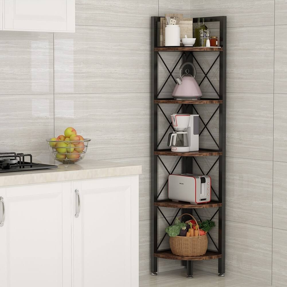 5 Tier Corner Bookshelf Bookcase Brown G844