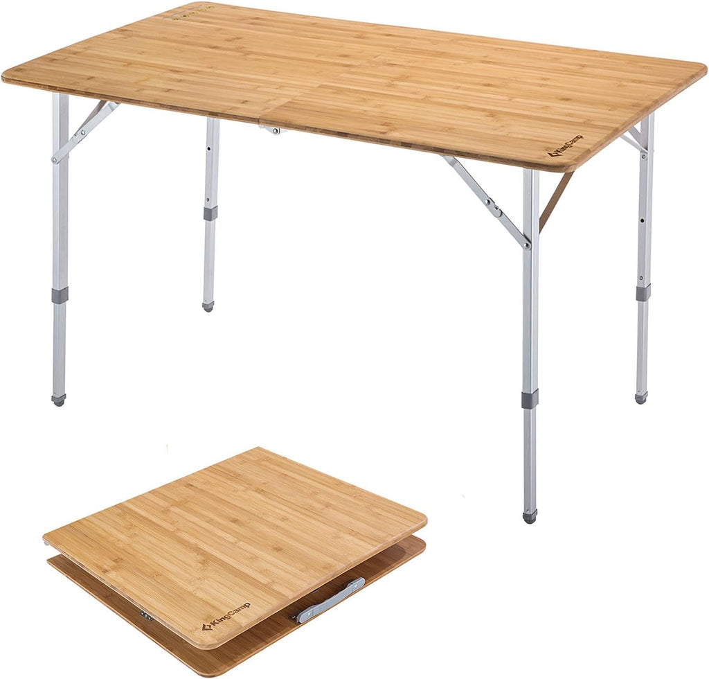 Bamboo Folding Camping Table with Adjustable Height Aluminum Legs Y655
