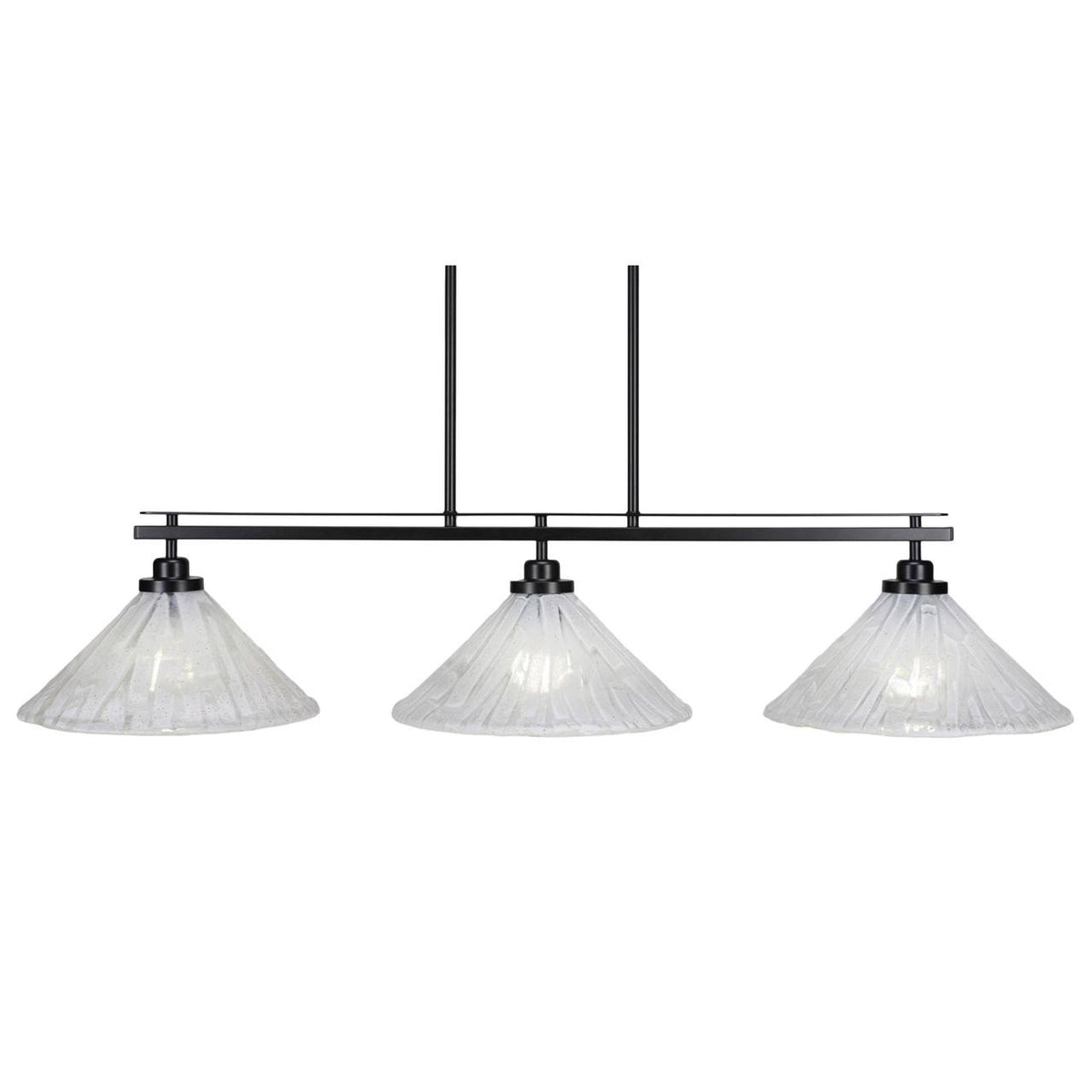 Matte Black 3 Island Light with 12 Italian Ice Glass B72038