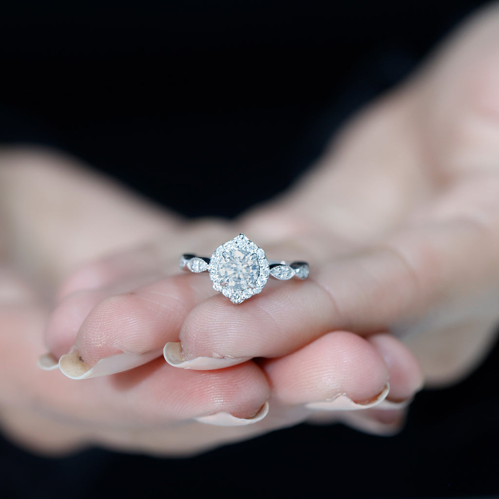 Moissanite Halo Engagement Ring, 925 Sterling Silver, US 4.50 F905579