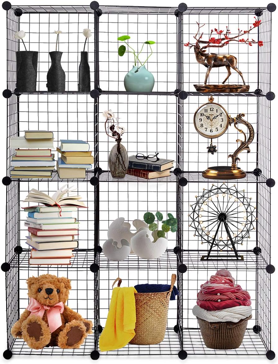 12-Cube Metal Wire Storage Cubes Modular Shelving Grids O44636