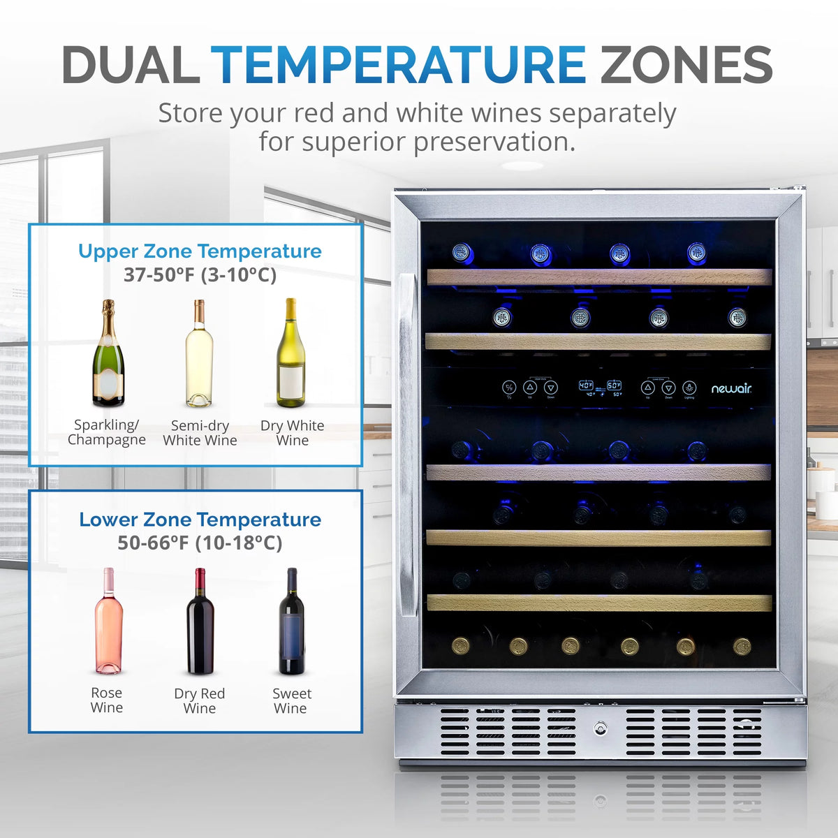 46-Bottle Dual-Zone Stainless Steel Wine Refrigerator H620