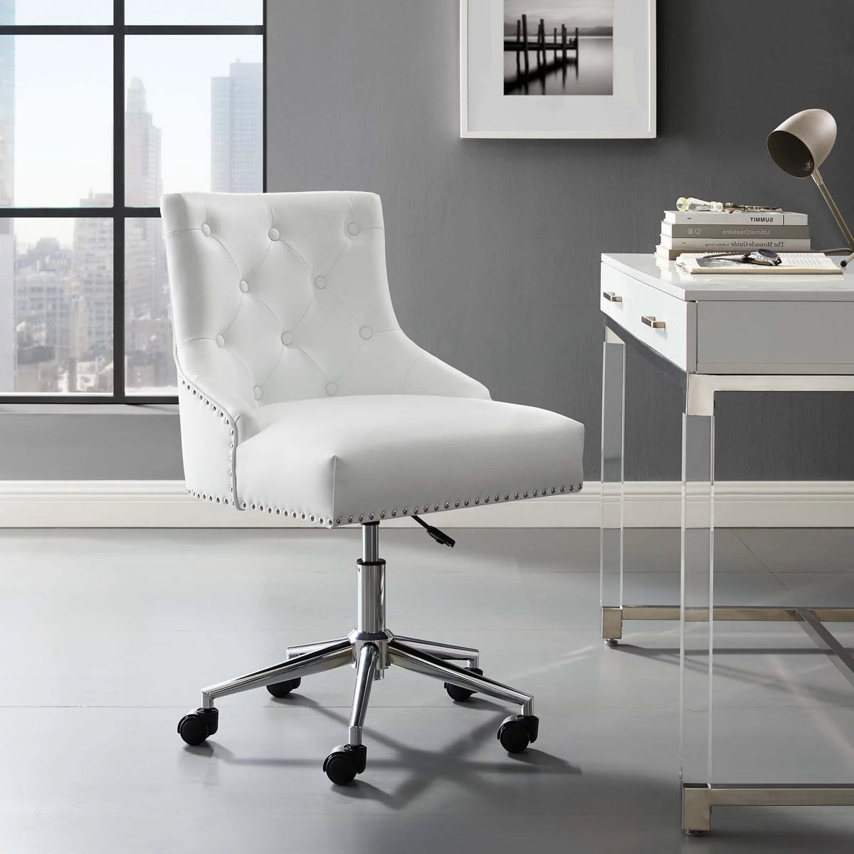 White Faux Vinyl Leather Aluminum Office Chair Z864323
