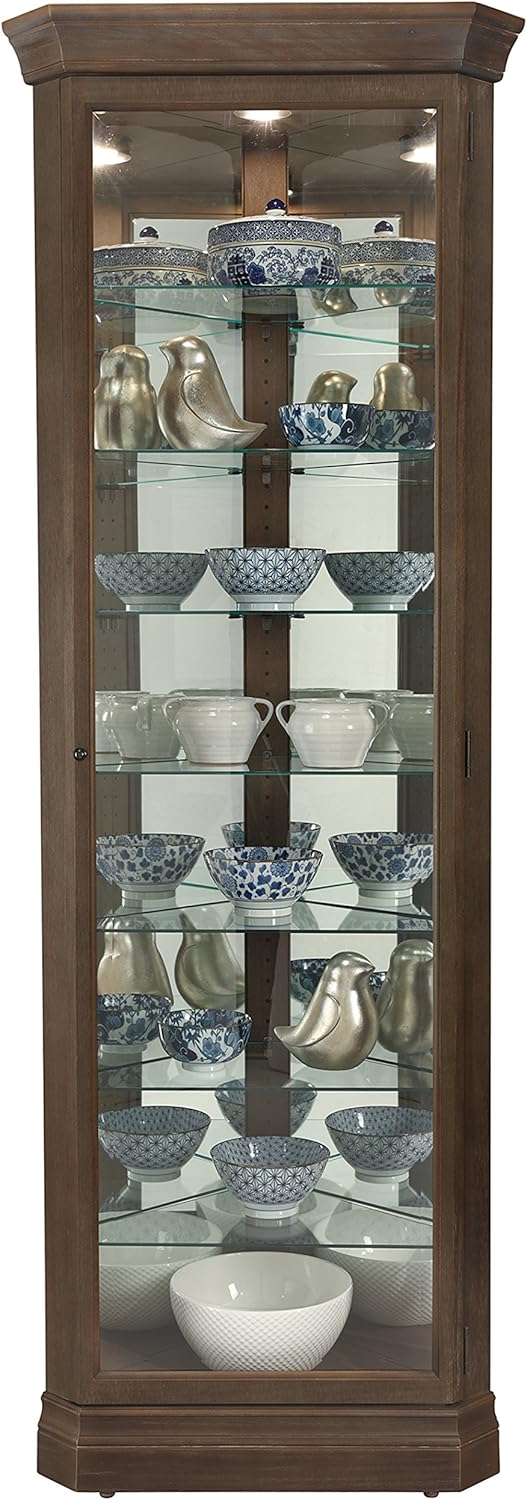 Aged Auburn Curio Cabinet with Glass Shelves Z553