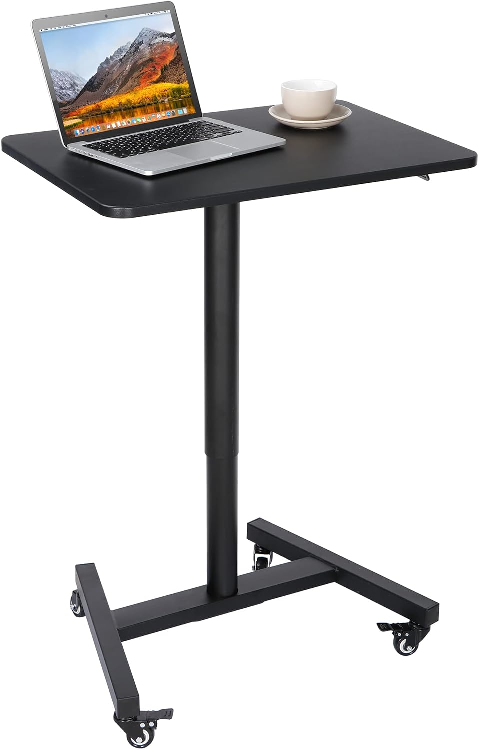 28 Inch Pneumatic Height Adjustable Rolling Standing Desk Cart Black E67603
