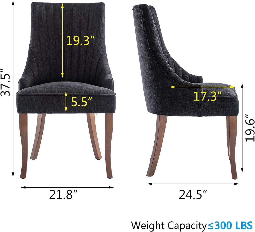 Set of 2 Tufted Linen Fabric Upholstered Dining Chairs T587