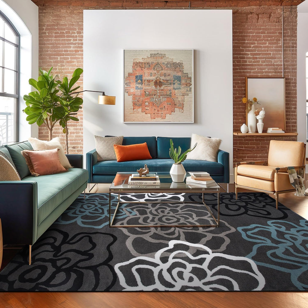 Gray Floral Abstract Area Rug 5' 3" X 7' 3" N4558