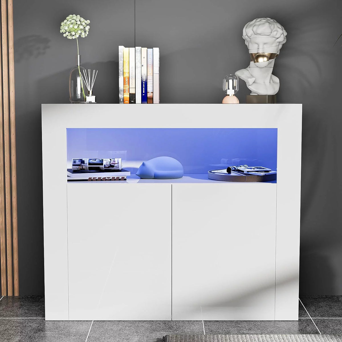 White High Glossy 2 Door Buffet Cabinet with Adjustable Shelf D37425