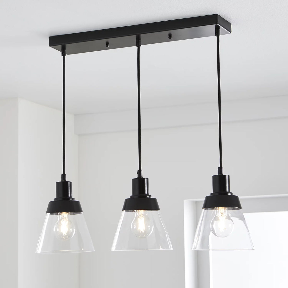Black Finish Clear Glass 3-Light Island Pendant Light H70187