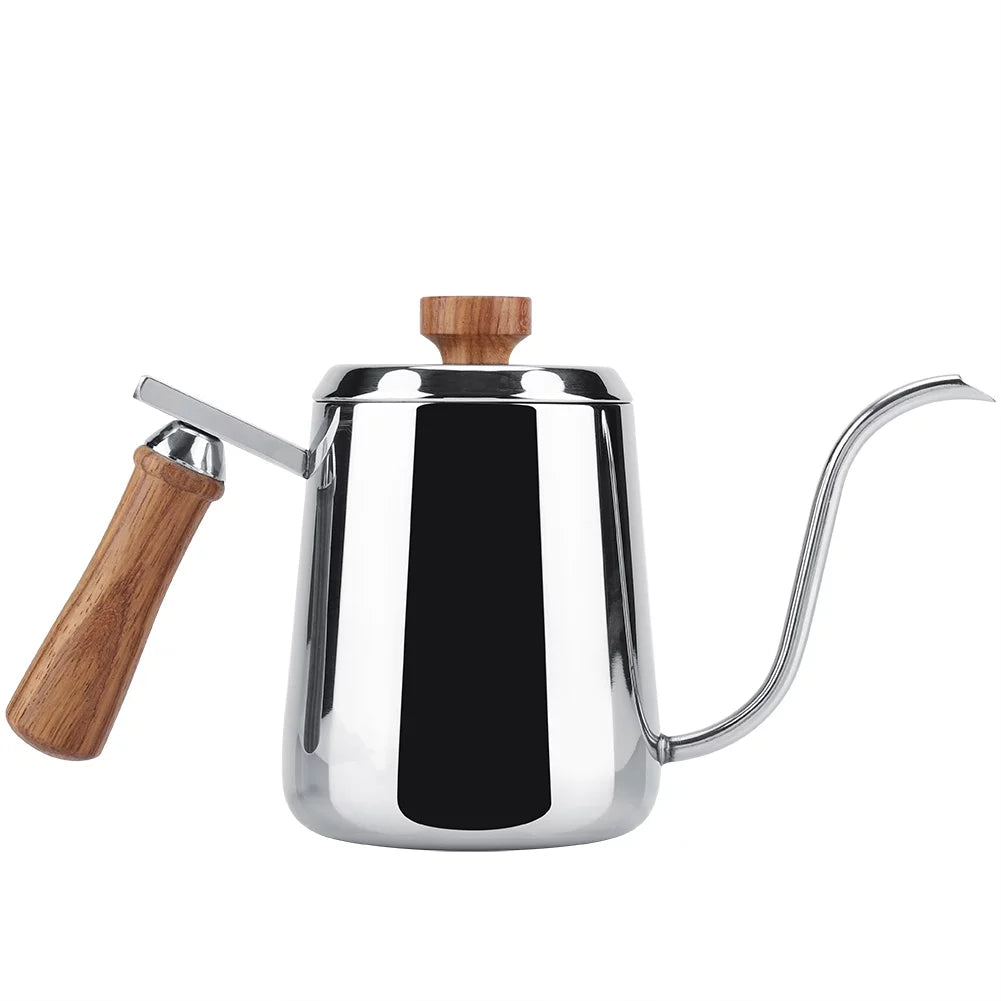 304 Stainless Steel Wooden Handle Drip Coffee Pot P7980