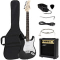 39in Full Size Beginner Electric Guitar Starter Kit with Case, Strap, 10W Amp, Tremolo Bar - Black D7594