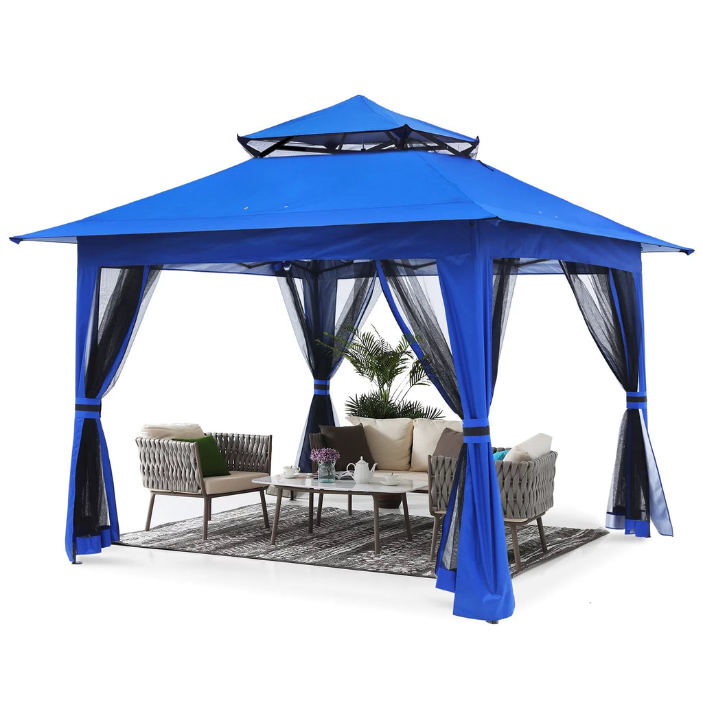 13'x13' Brown Pop up Gazebo Canopy Shelter with Mosquito Netting K429095