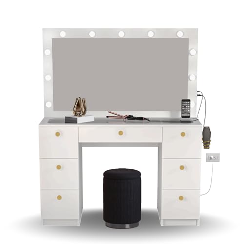 Black 7 Drawer Makeup Vanity Desk with Lights K158823