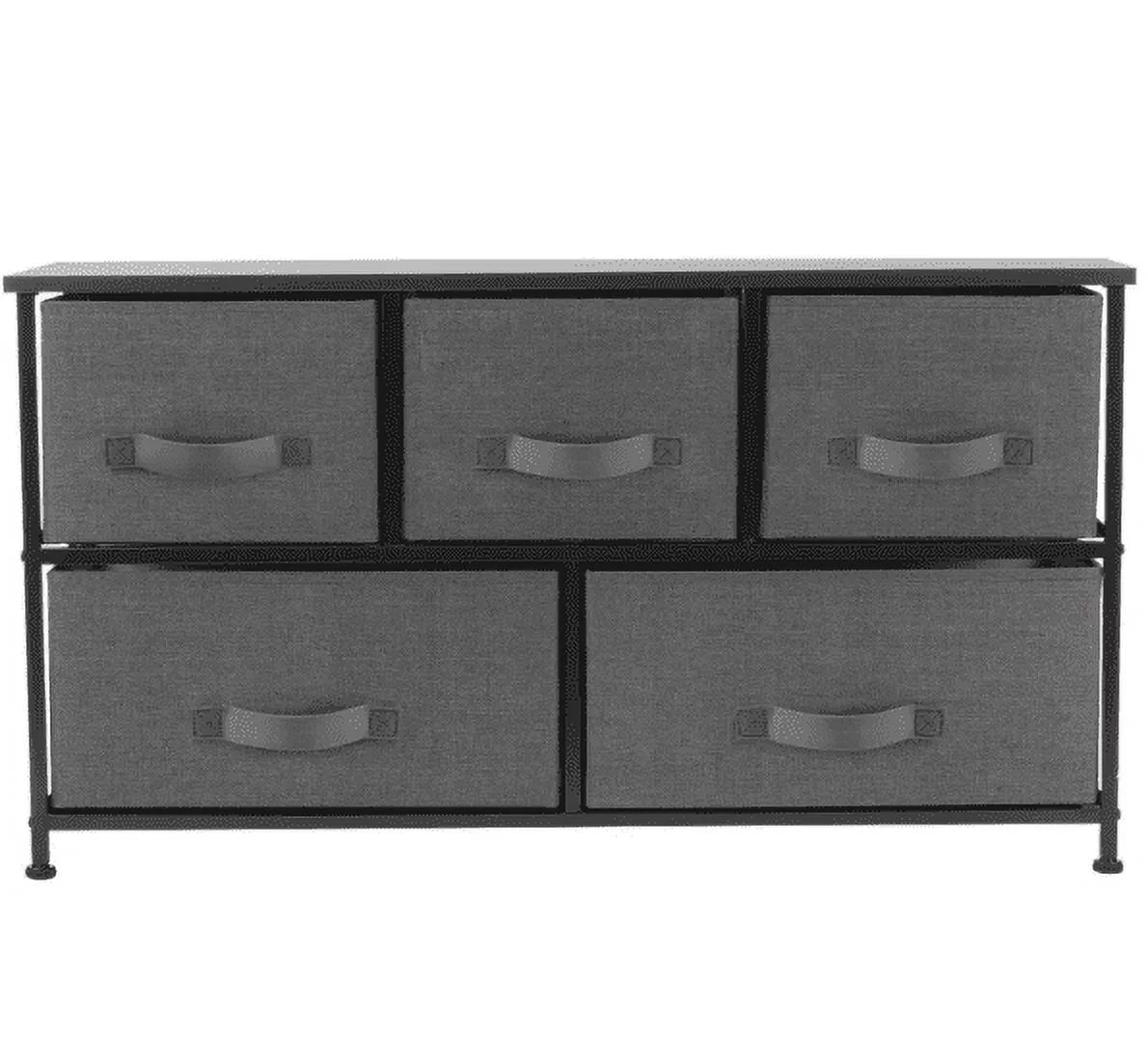 5 Drawer Fabric Dresser with Steel Frame and Wood Top B78380