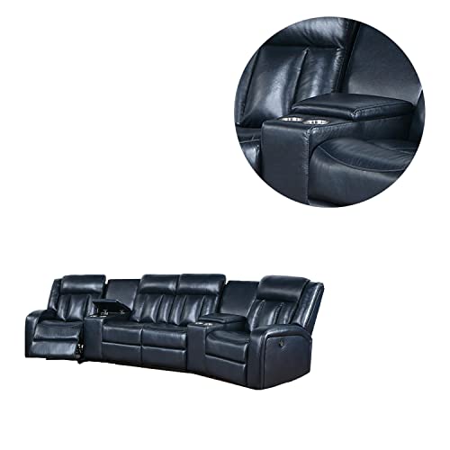 Grey Leatherette Power Sectional with Cup Holders H79318