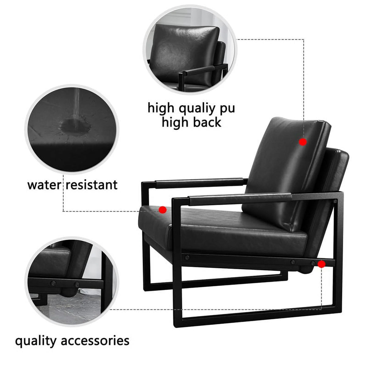Black PU Leather Accent Armchair with Metal Frame G11580