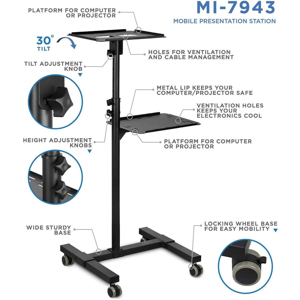 Mobile Projector Stand with Height-Adjustable Cart B765
