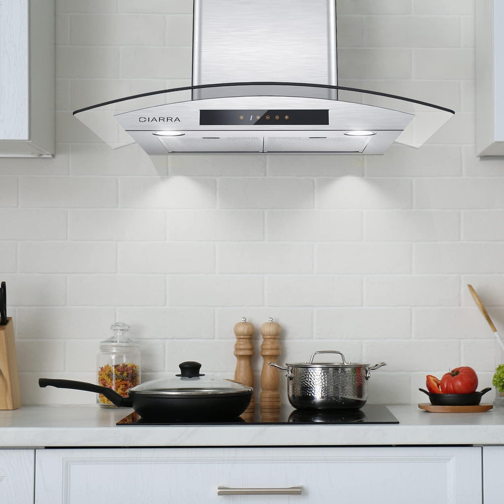 Wall Mount Range Hood 30 inch Stainless Steel Tempered Glass 3 Speed Fan Ductless Convertible X654655