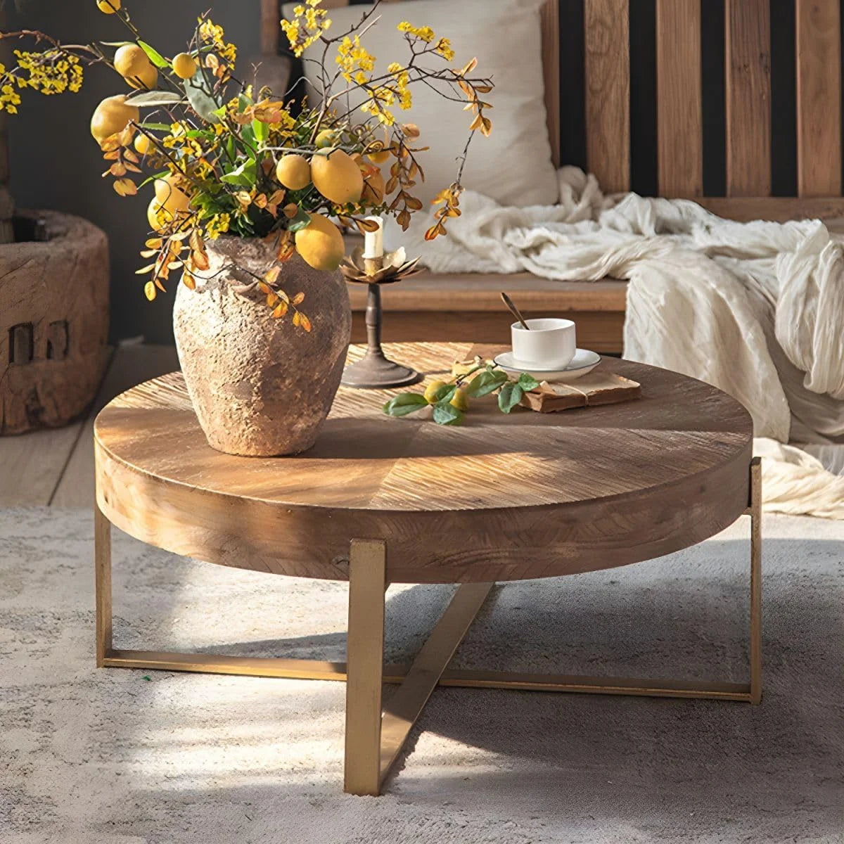 Round Wooden Coffee Table, Solid Wood, 32.28 X 32.28 X 13.19 in H46329